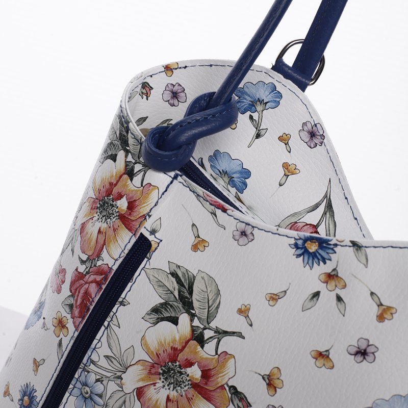 Květinová dámská kožená kabelka Ingrida modrá