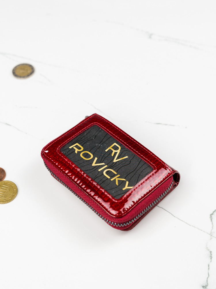 Malá lesklá červená kožená peněženka Nea