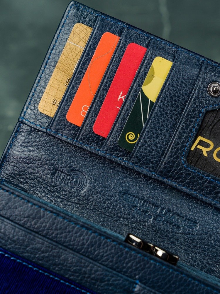 Dlouhá kožená dámská peněženka Žaneta, modrá