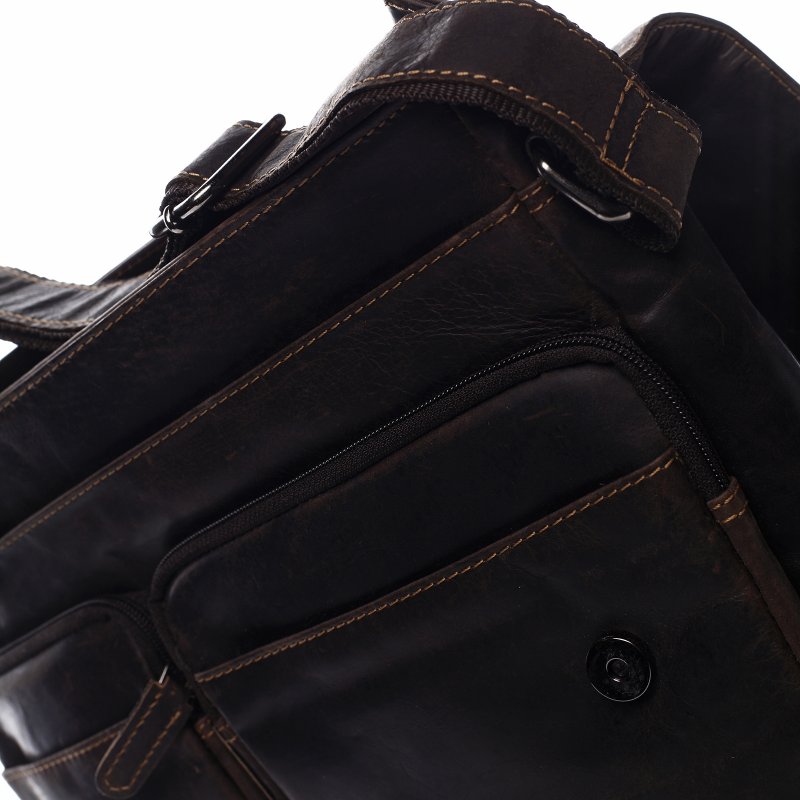 Pánská velká kožená pracovní taška Thomas Green Wood  tmavé hnědá