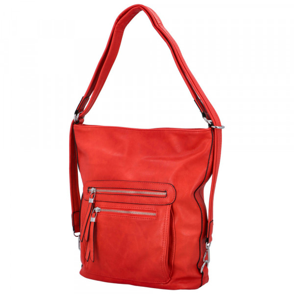 Praktický dámský koženkový kabelko batoh Lady style, červený