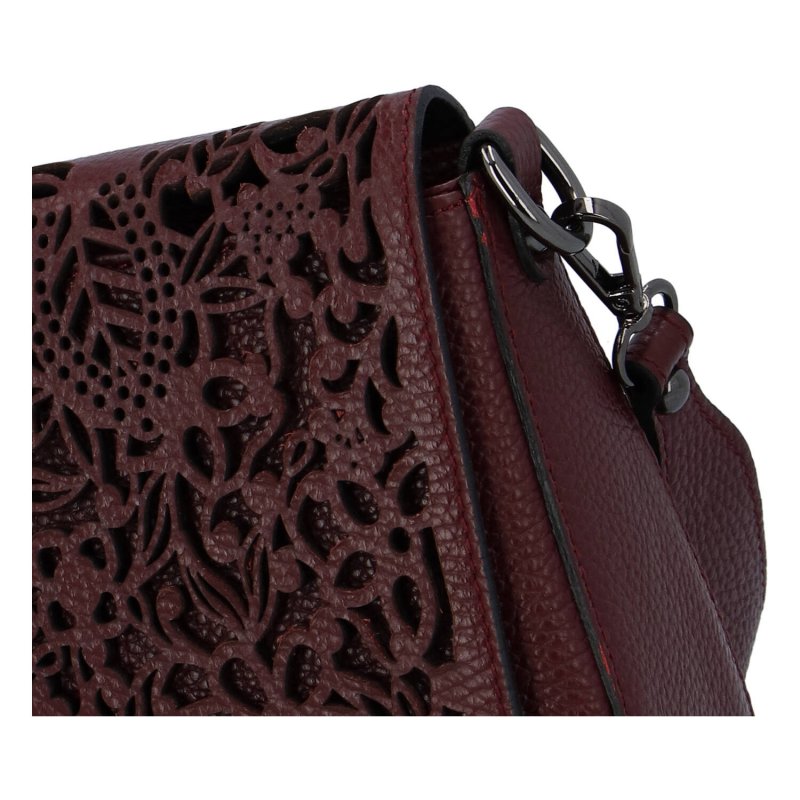 Luxusní dámská kožená kabelka Carving design, vínová