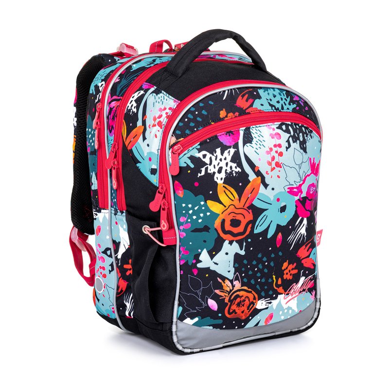 Černý školní batoh s barevnými kytičkami Topgal COCO 21006 G