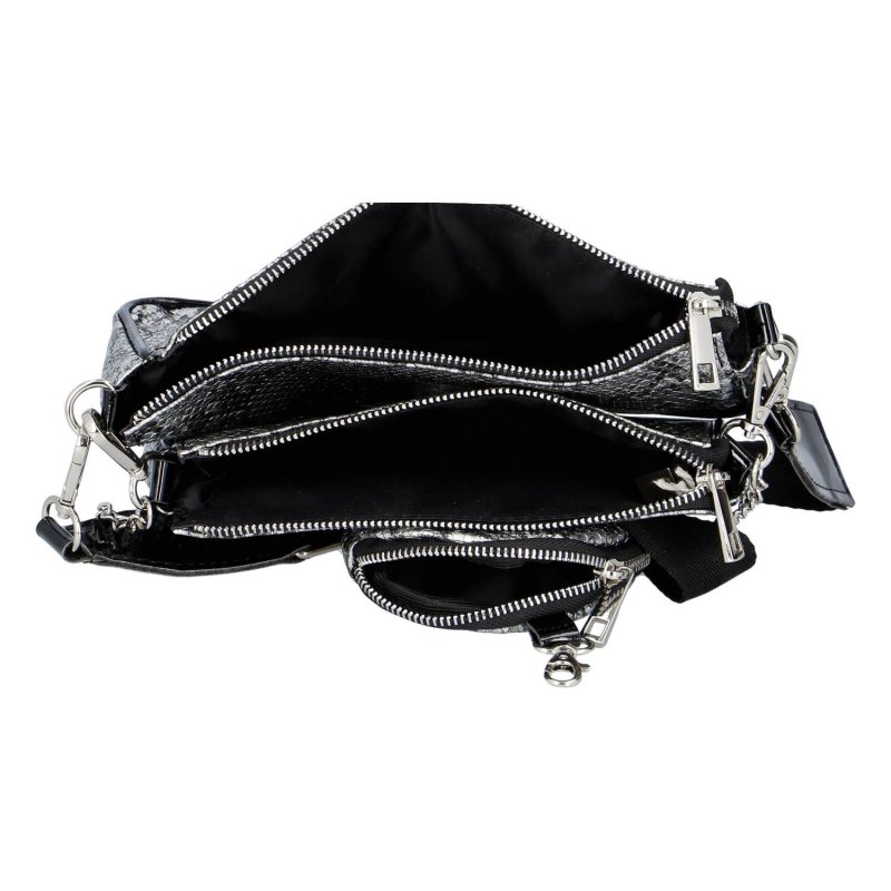 Módní dámská menší koženková kabelka s hadím potiskem Valentina Laura Biaggi, černá/stříbrná
