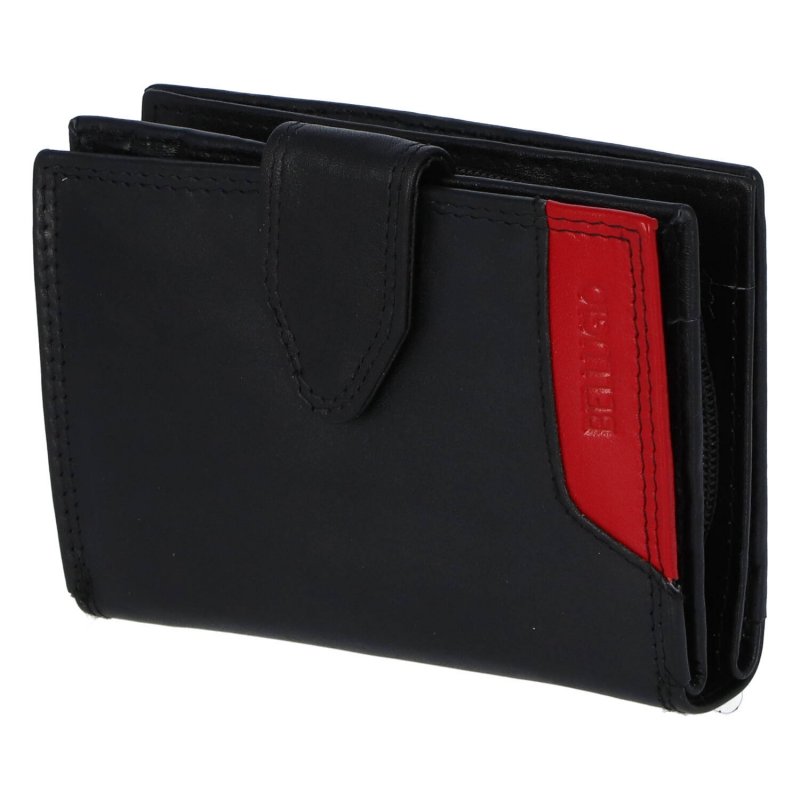 Menší dámská kožená peněženka se zápinkou Elvíra, černá/červená