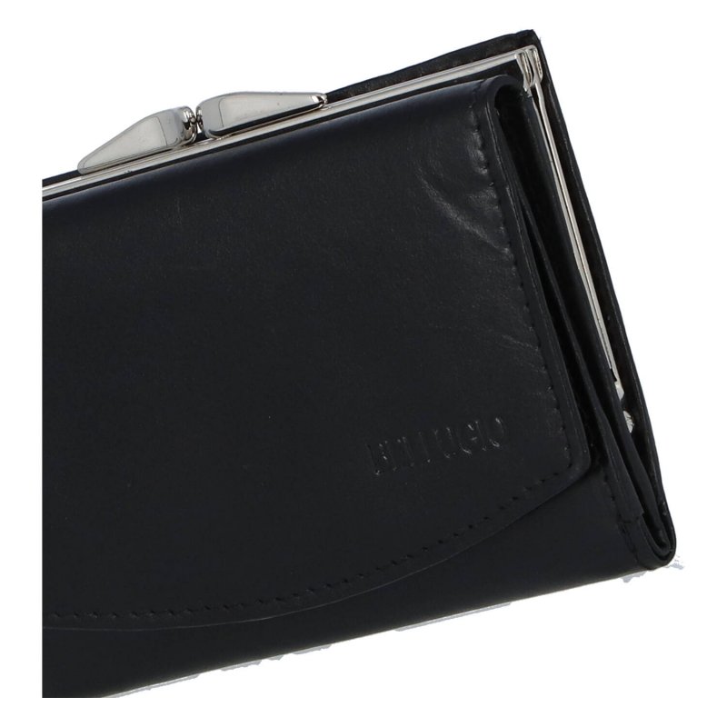 Menší dámská kožená peněženka s kovovým rámečkem u přihrádky na drobné mince Milina, černá