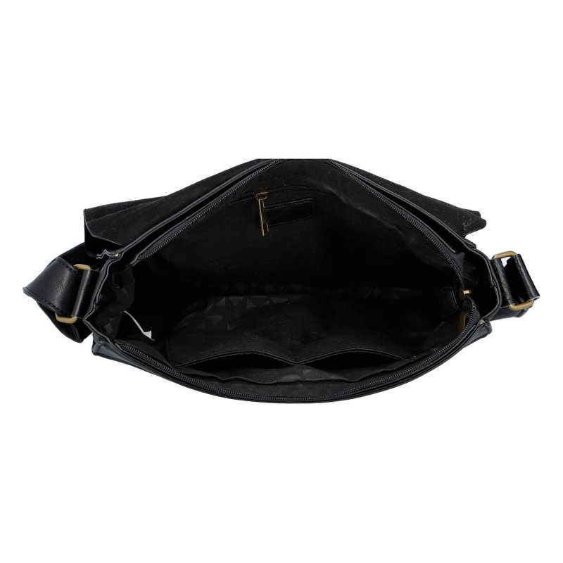 Praktická a módní univerzální velká koženková taška s klopou Berta, černá