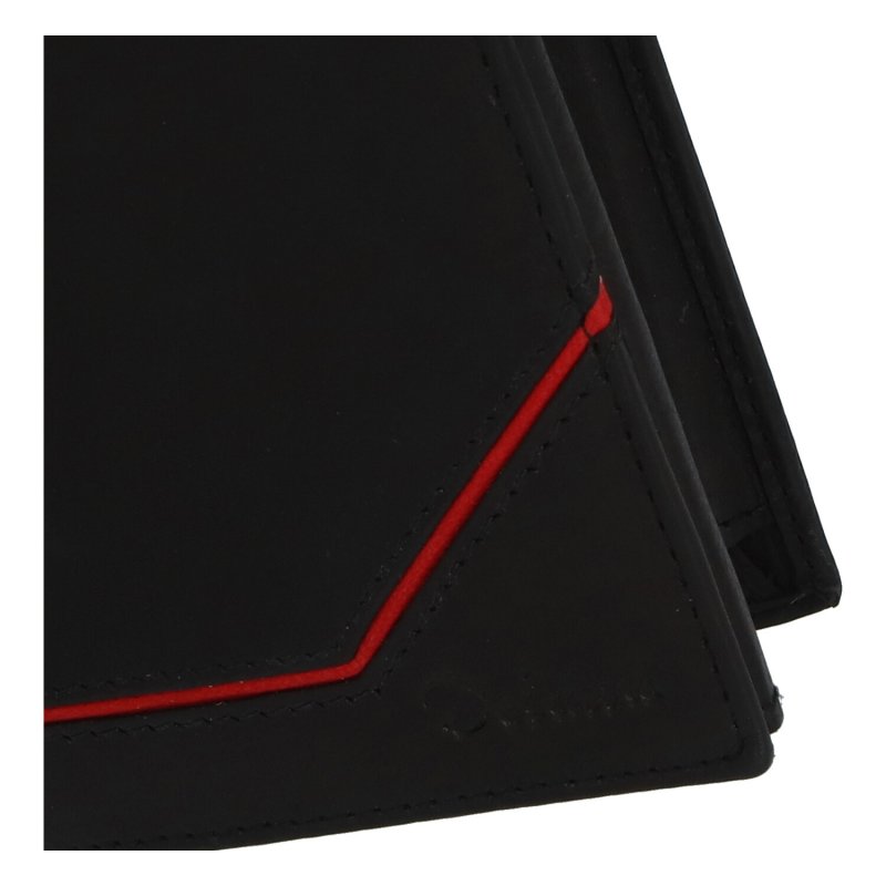 Pánská kožená peněženka na výšku s proužkem Adam, černo-červená