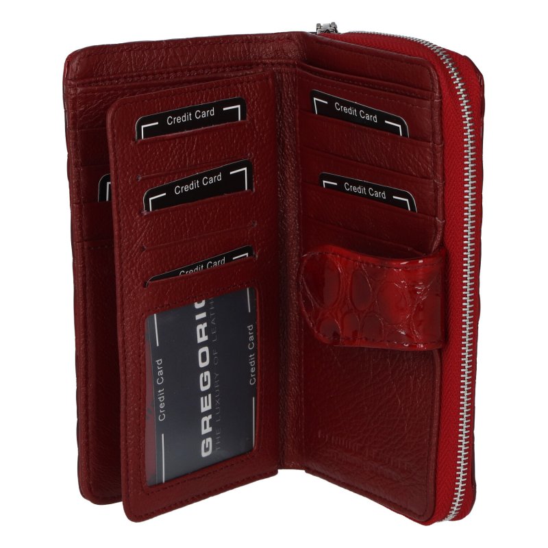 Kožená peněženka s klopou a vzorem kůže Vivi, červená
