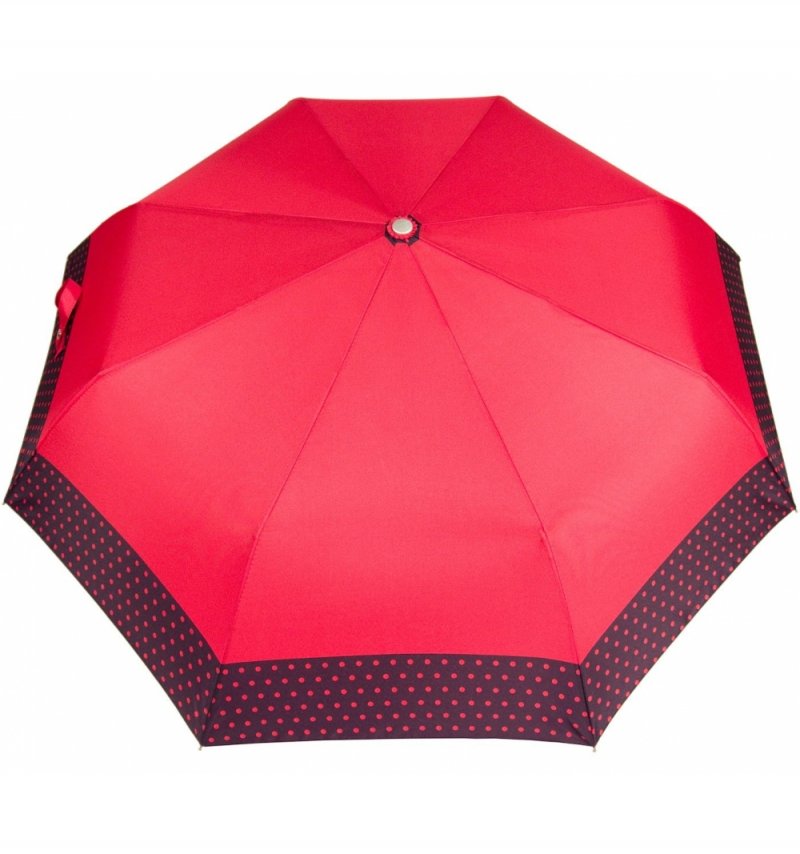 Dámský automatický deštník s potiskem, červený s puntíky
