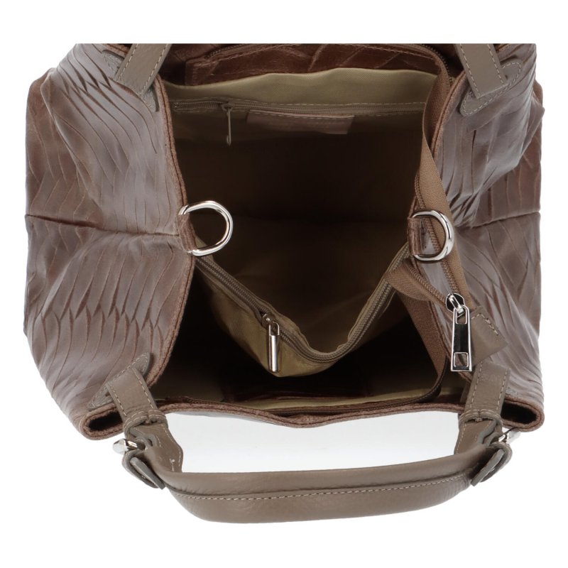 Luxusní prostorná kabelka z pravé kůže Hera, taupe