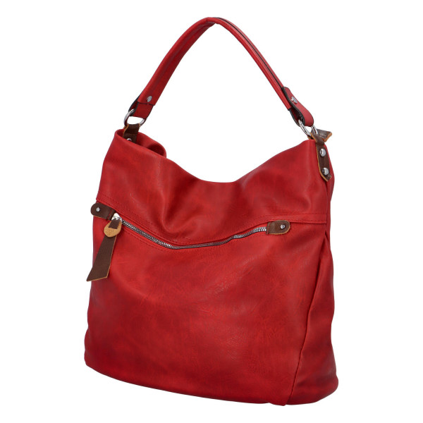 Prostorná koženková kabelka Ester, červená