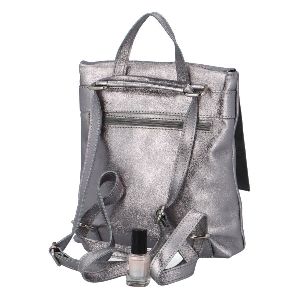 Dámský kožený kabelko batoh Dino, stříbrný