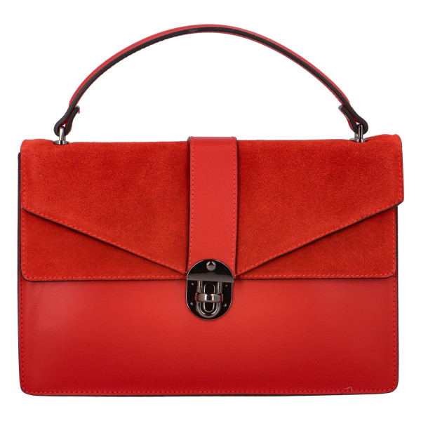 Luxusní dámská kabelka do ruky se semišovou klopou Daisy, červená