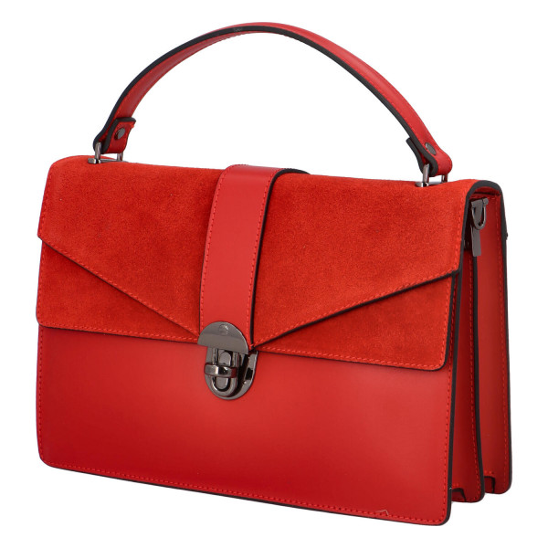 Luxusní dámská kabelka do ruky se semišovou klopou Daisy, červená