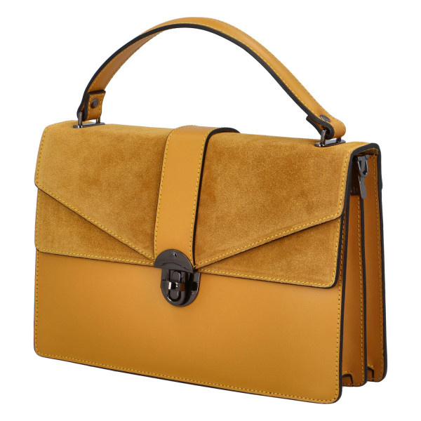 Luxusní dámská kabelka do ruky se semišovou klopou Daisy, žlutá