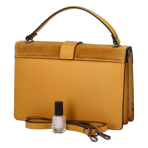 Luxusní dámská kabelka do ruky se semišovou klopou Daisy, žlutá
