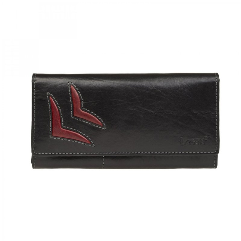 Dámská peněženka Lagen Telma kožená, černá s červenou všivkou