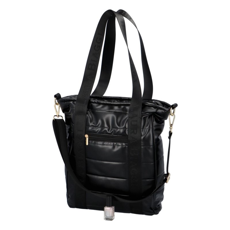 Trendová dámská koženková kabelka LB Elegant in black, černá prošívaná