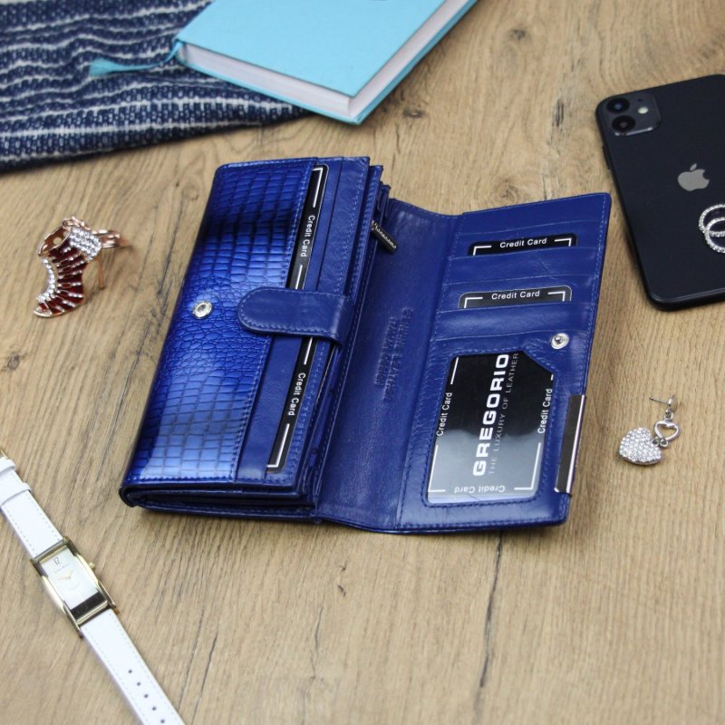 Elegantní velká dámská kožená peněženka Runo, modrá