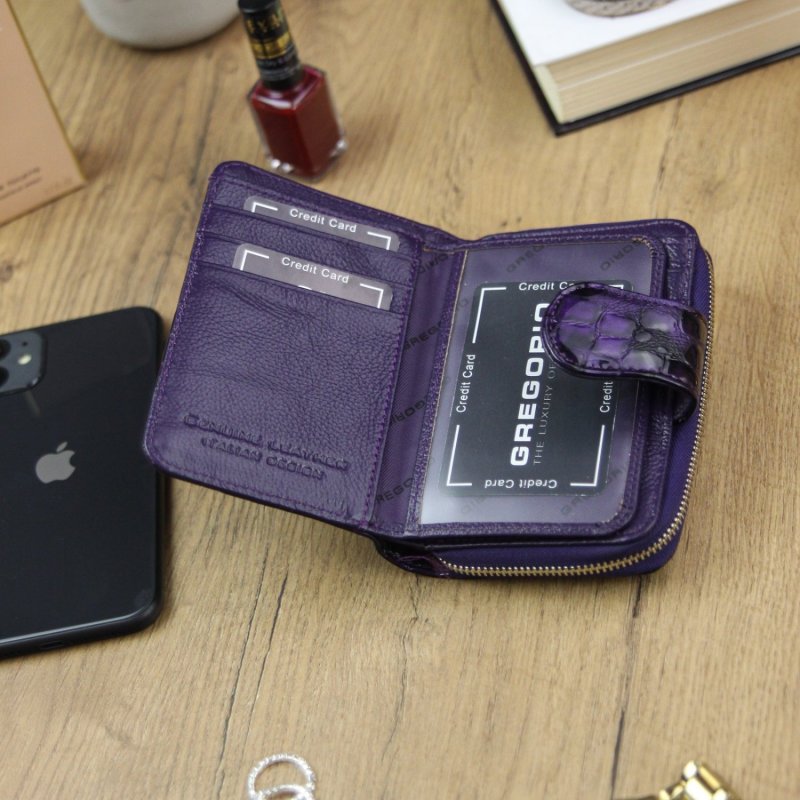 Osobitá dámská kožená peněženka se zápinkou Elulu, fialová
