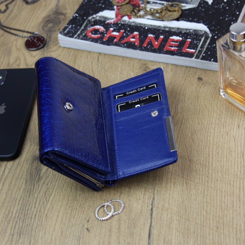 Luxusní dámská kožená peněženka Ema croco, modrá