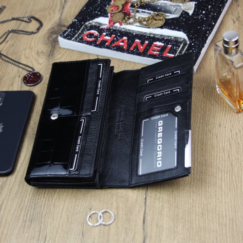 Luxusní velká dámská kožená peněženka Somra, černá