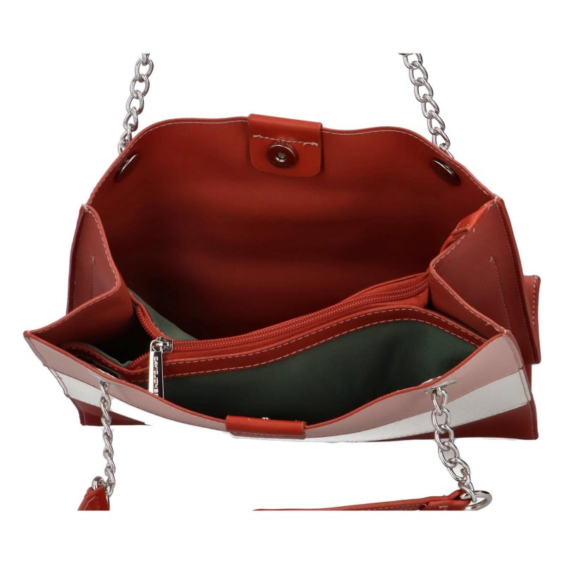 Větší dámská volnočasová koženková taška Harmonee, oranžovočervená