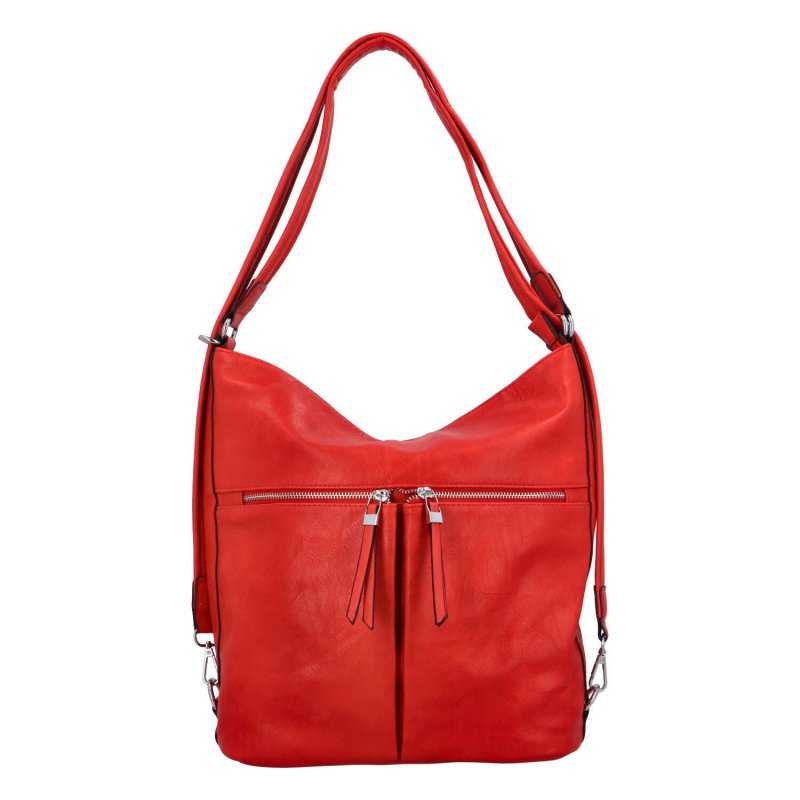 Prostorný dámský koženkový kabelko-batoh Andreas, červená
