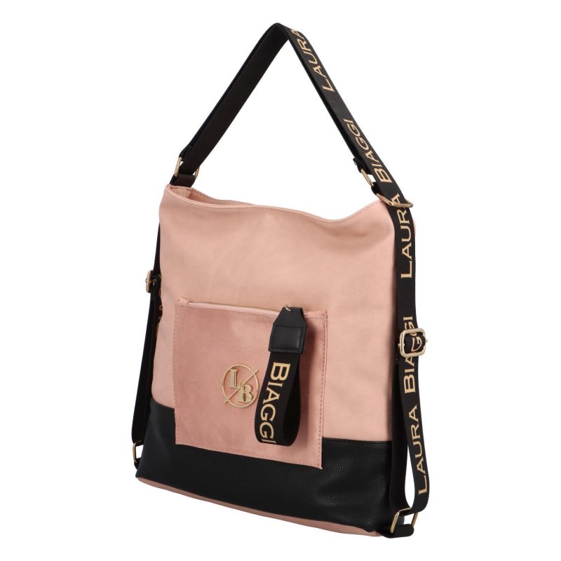 Módní a praktický dámský koženkový kabelko-batoh Simi, růžová