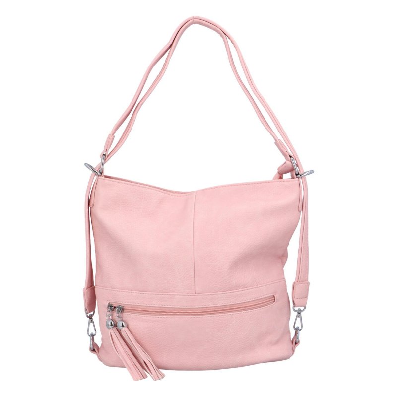 Velká a praktická dámská koženková taška/batoh Nardy, růžová