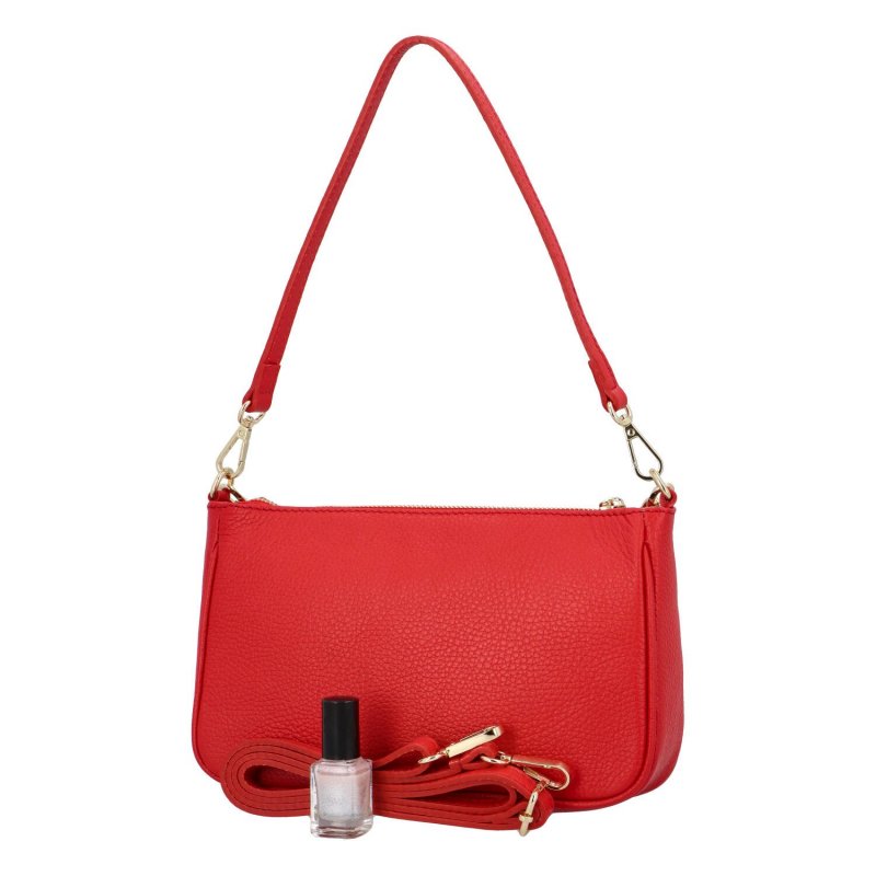 Menší dámská kožená kabelka ve tvaru baguette Diva, červená