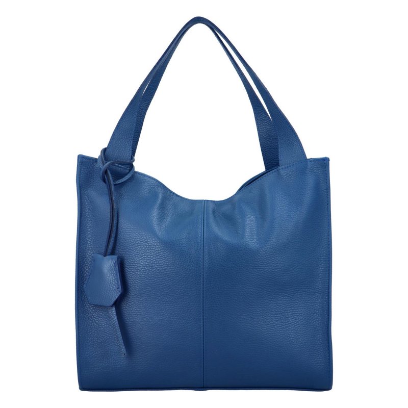Prostorná kožená kabelka Lea, modrá