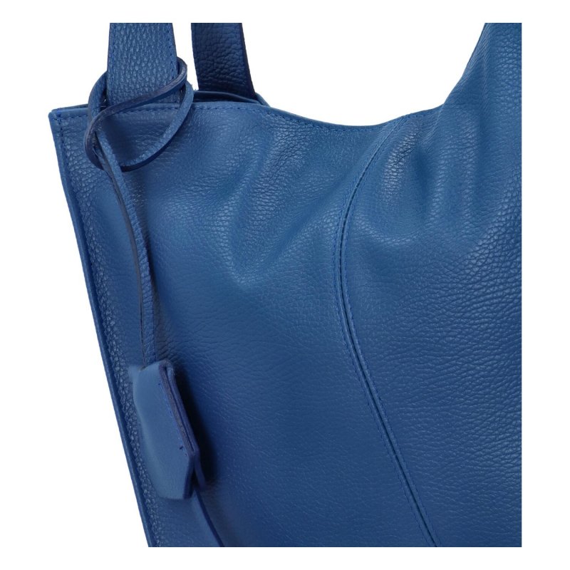 Prostorná kožená kabelka Lea, modrá