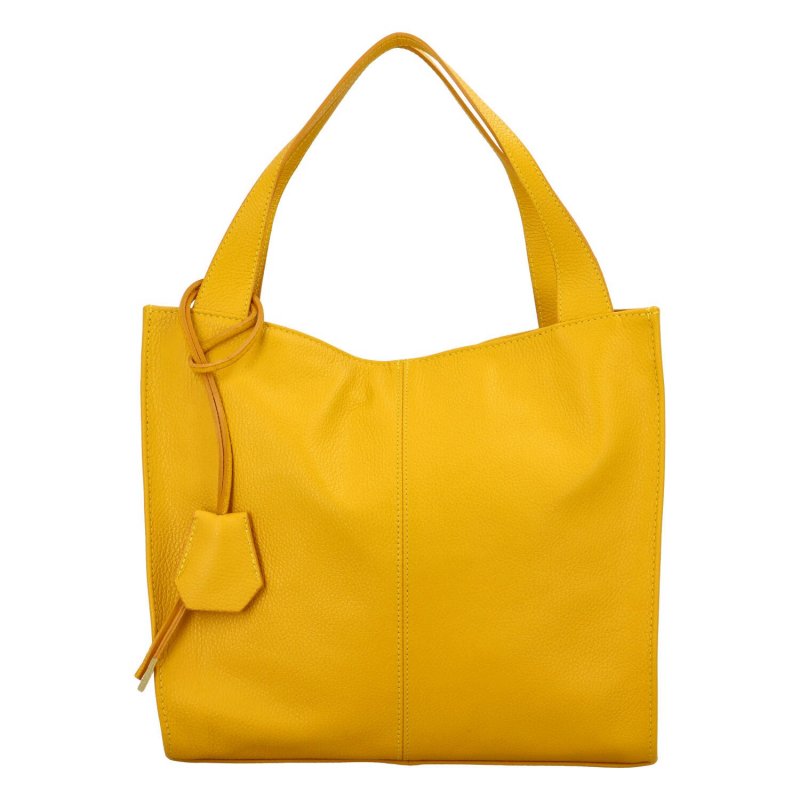 Prostorná kožená kabelka Lea,  žlutá