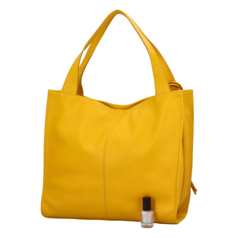 Prostorná kožená kabelka Lea,  žlutá