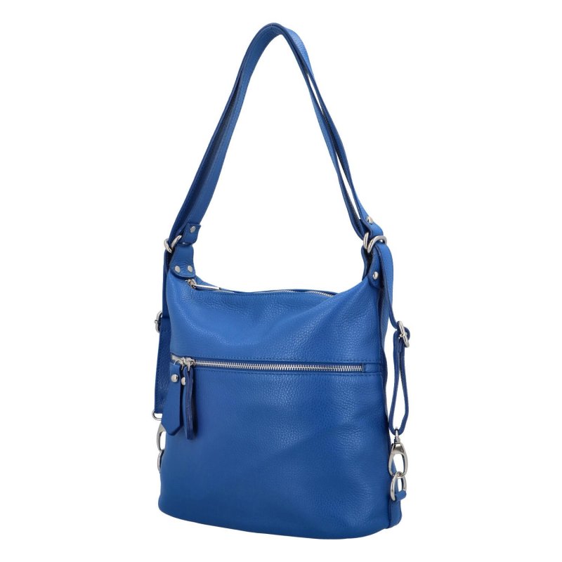 Módní dámská kožená kabelka batoh Emma, světlá modrá