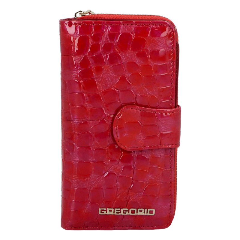 Dámská kožená lakovaná peněženka s bočním zipem Lozán, červená vzor lak