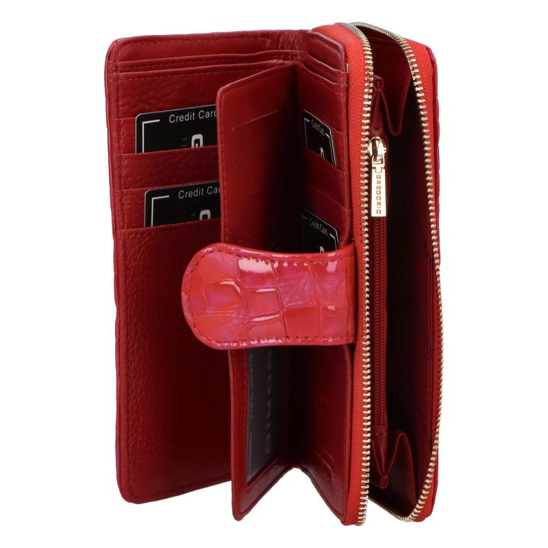 Dámská kožená lakovaná peněženka s bočním zipem Lozán, červená vzor lak