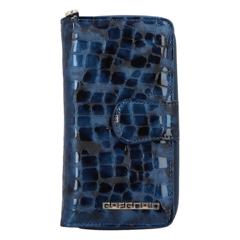 Dámská kožená lakovaná peněženka s bočním zipem Lozán, modrá lak vzor