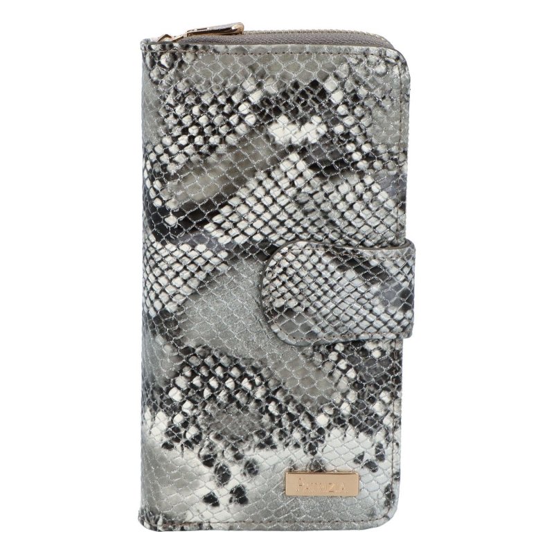Dámská kožená lakovaná peněženka s bočním zipem Lozán, šedá vzor