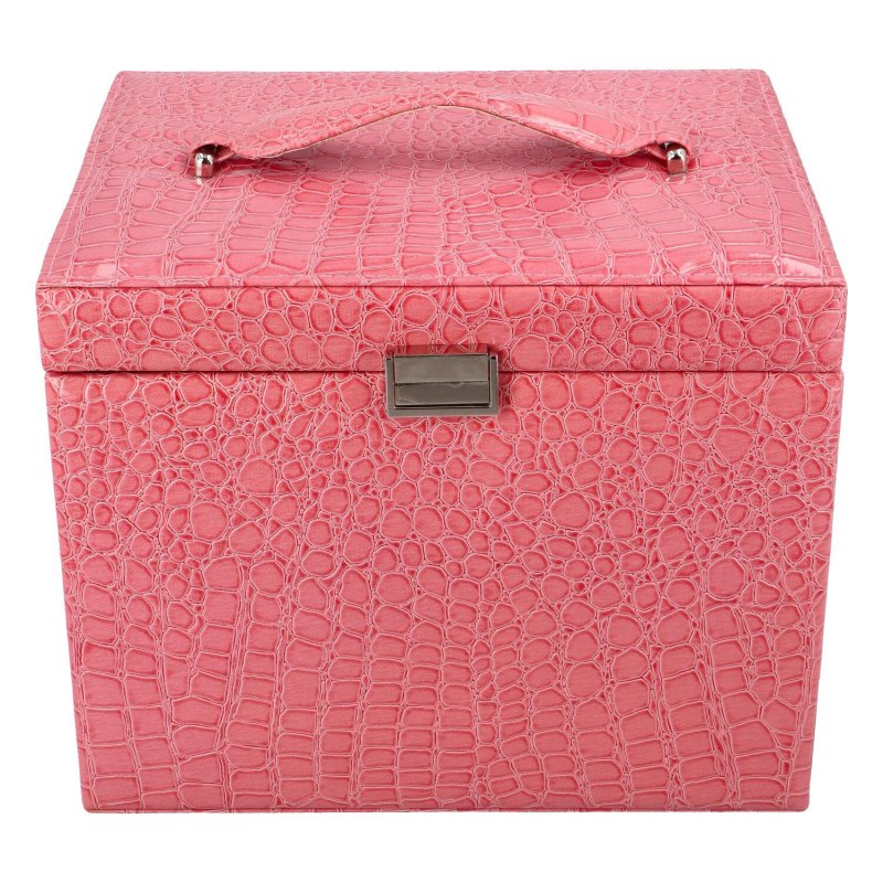 Velká luxusní šperkovnice v kufříkovém provedení Nelson, růžová lak croco