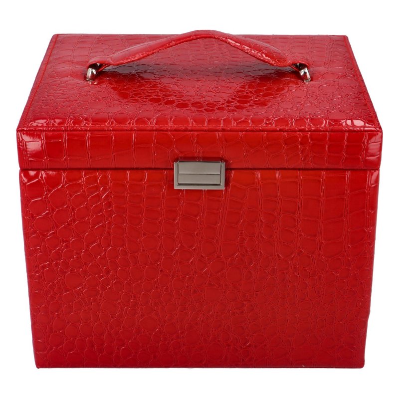 Velká luxusní šperkovnice v kufříkovém provedení Nelson, červená lak croco
