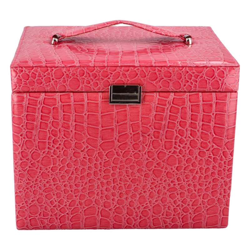 Velká luxusní šperkovnice v kufříkovém provedení Nelson, výrazná růžová lak croco