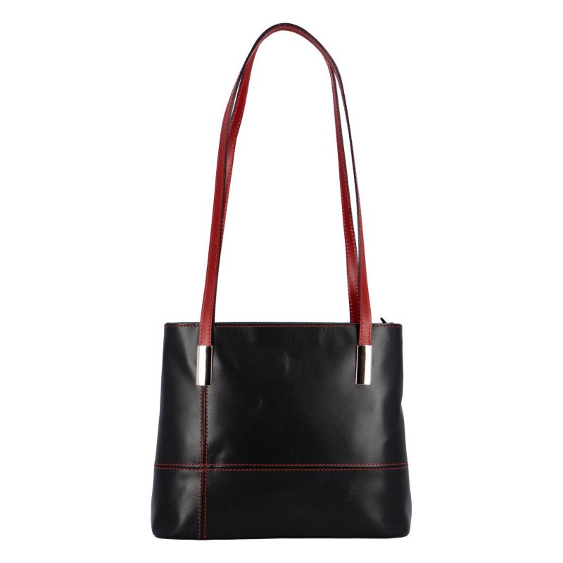 Pevná dámská kožená kombinovaná taška Leandra, černá/červená
