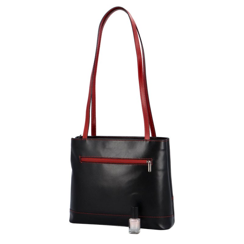 Pevná dámská kožená kombinovaná taška Leandra, černá/červená