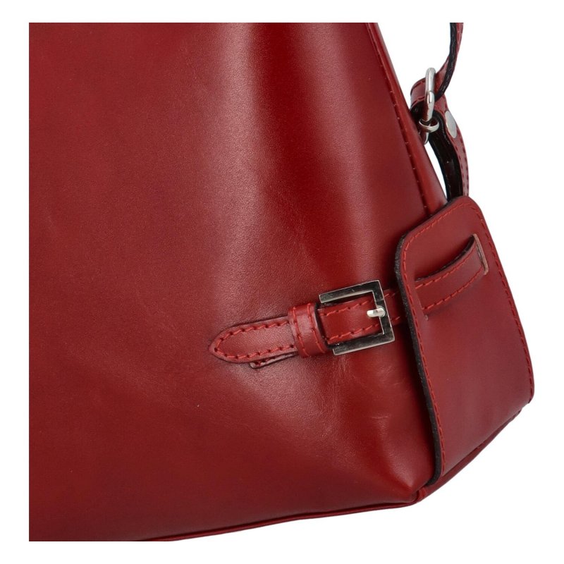 Dámská pevná kožená kabelka na rameno Aron, červená