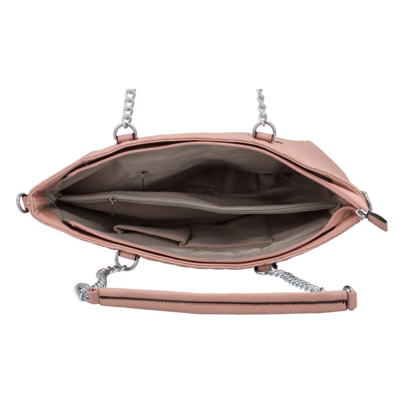 Velká prošívaná dámská koženková taška s řetízkovým uchem Placido, růžová