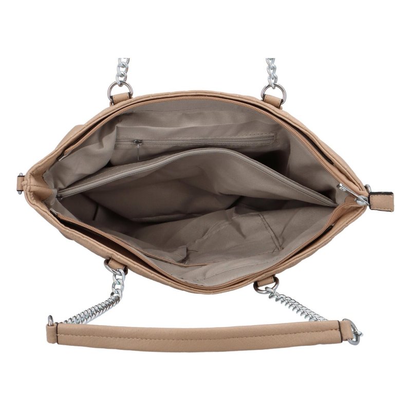Velká prošívaná dámská koženková taška s řetízkovým uchem Placido, tmavší béžová