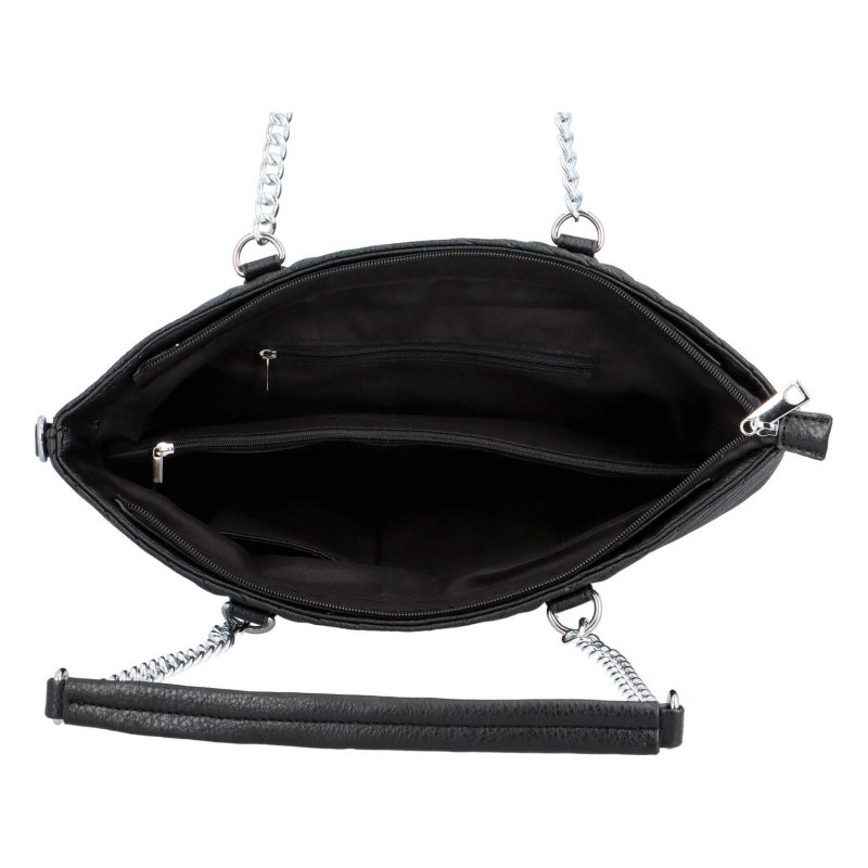 Velká prošívaná dámská koženková taška s řetízkovým uchem Placido, černá